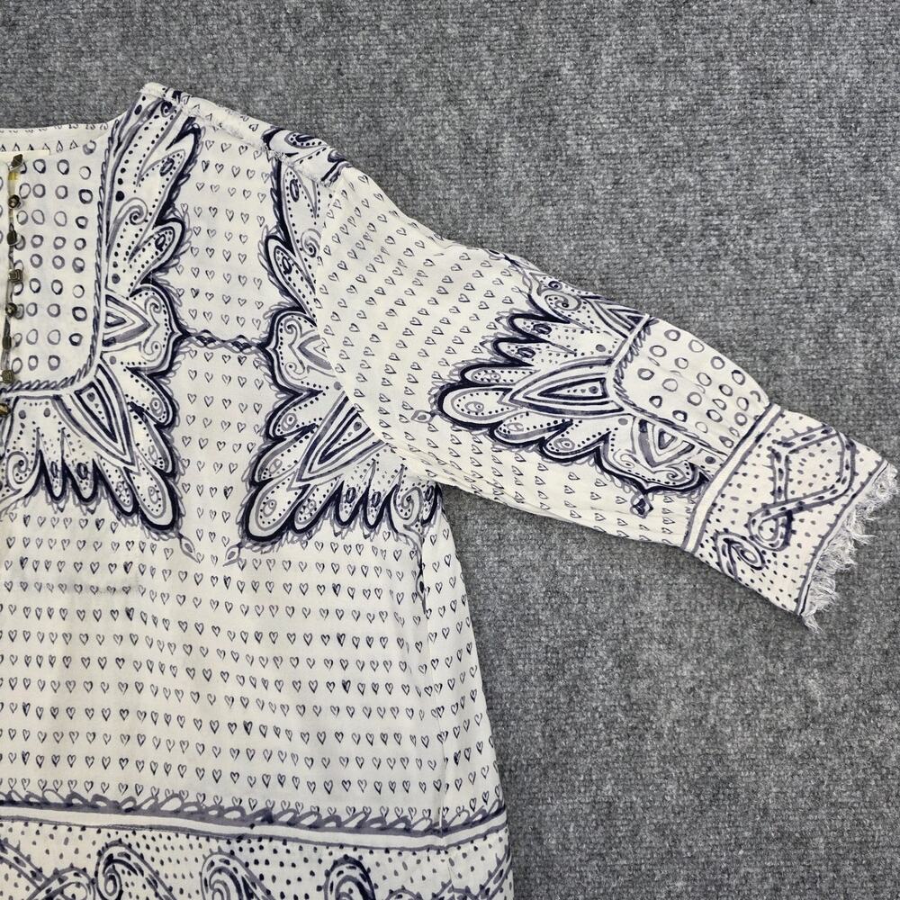 Anthropologie Maeve Top Womens XS Navy White Heart Print Boho Peasant Blouse - Picture 13 of 16